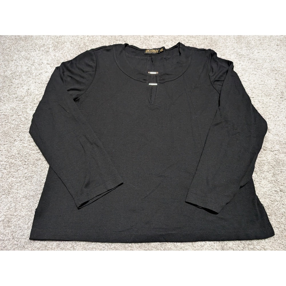Piccadilly Fashions Black Long Sleeve Keyhole Neck Smart Top L Made in Canada